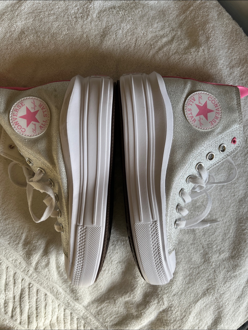 Converse Kids White Sneakers with Pink Star Accents